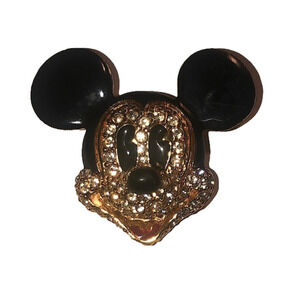 VTG Disney x Napier Mickey Mouse Gold Tone Rhinestone Enamel Brooch 1.6” x 1.3”